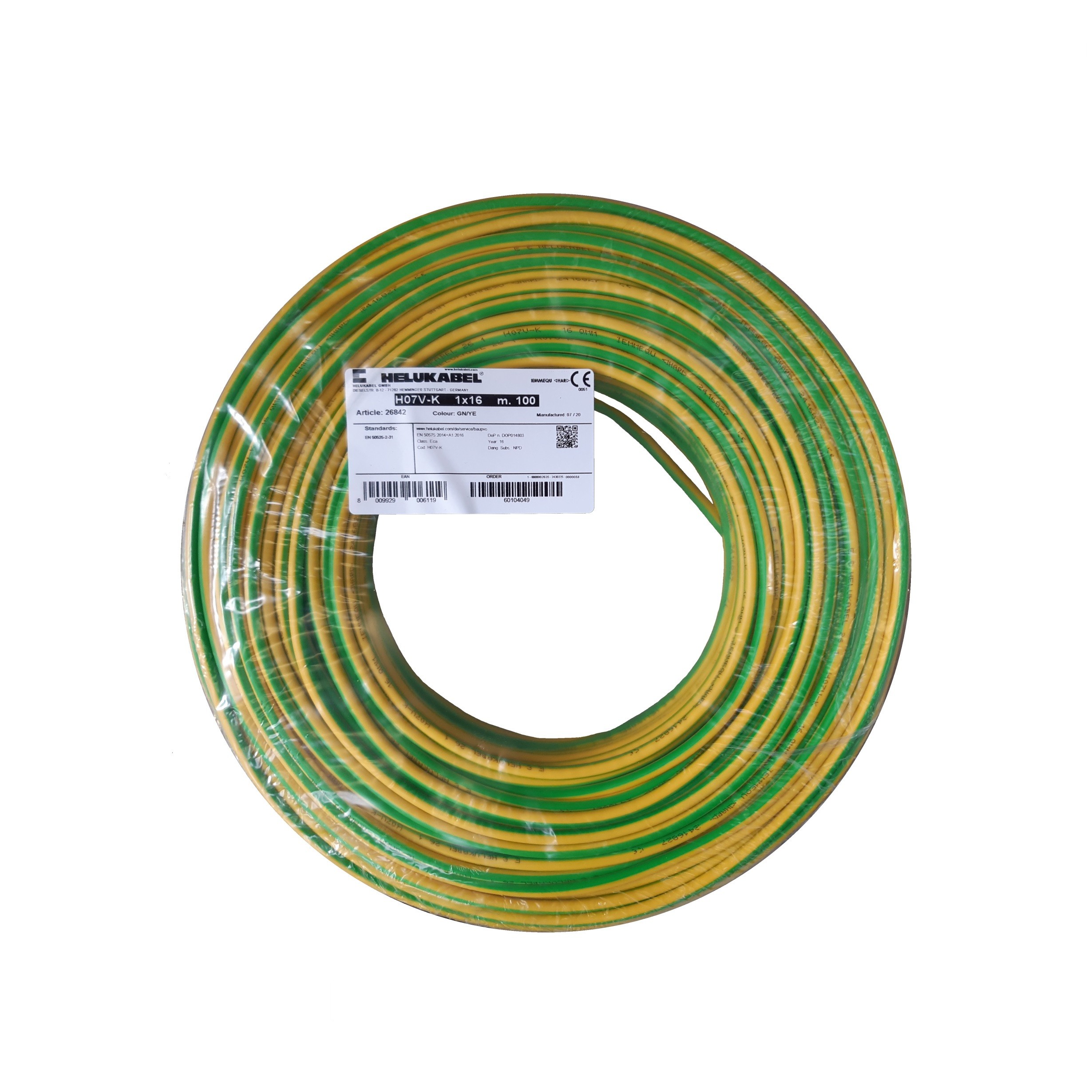 Yellow-green cable lgy 16 mm2 100 m