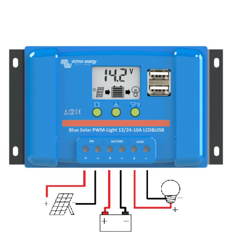 BlueSolar PWM-LCD&USB 12/24V-10A Victron Energy charge controller
