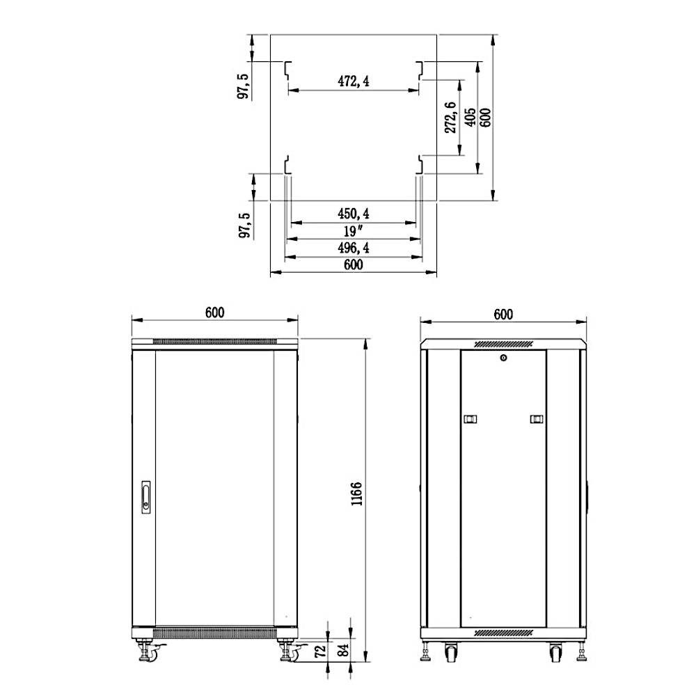 Rack Cabinet 22U 19" 600 mm Freestanding S6622