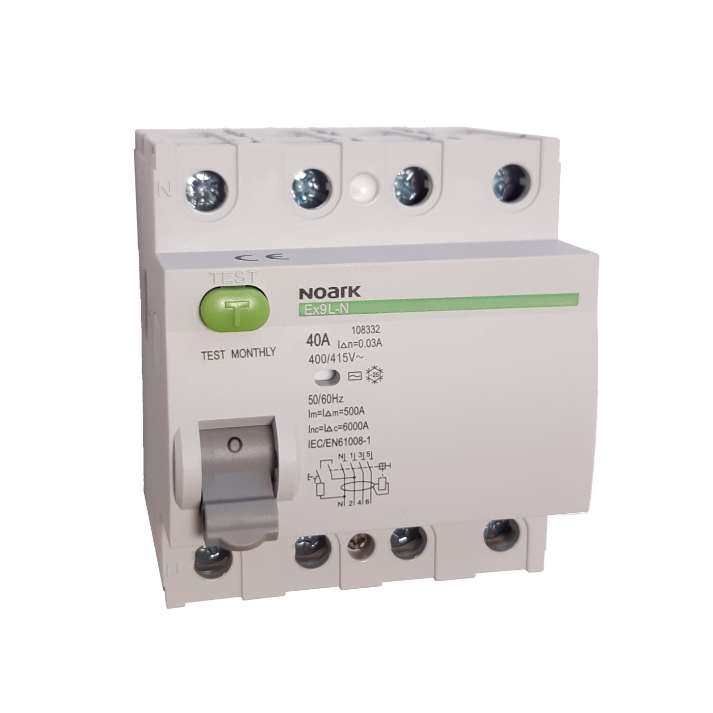 Residual current circuit breaker 4P 40A 30mA 3F AC Noark